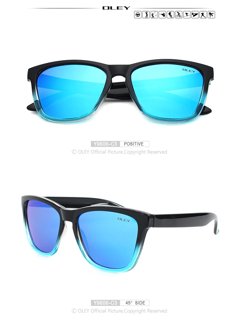 OLEY, зеркальные солнцезащитные очки, мужские, классические, квадратные, солнцезащитные очки, женские, поляризационные, градиентная оправа, фирменный дизайн, UV400, защита, oculos Y9606