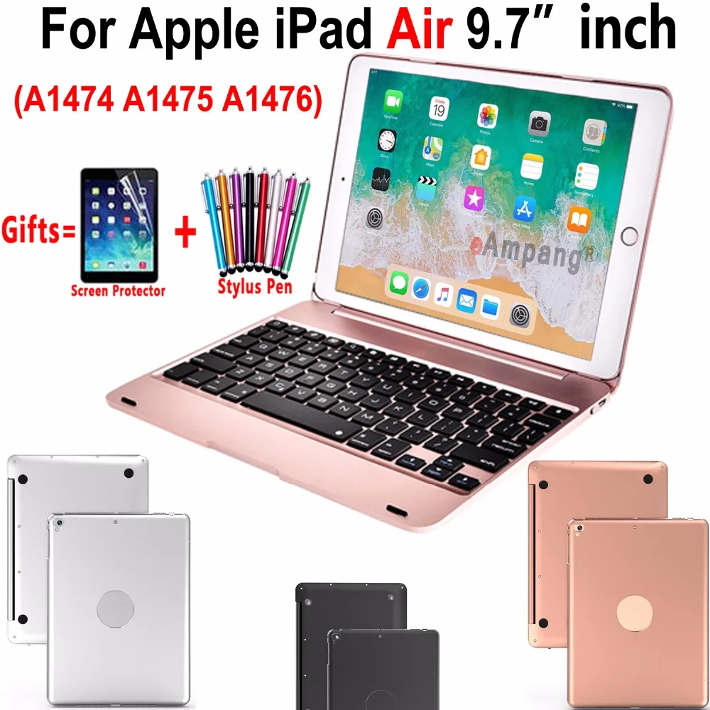 Тонкий чехол книжка с беспроводной Bluetooth клавиатурой для Apple iPad Air 1 / 5 A1474 A1475 A1476 из