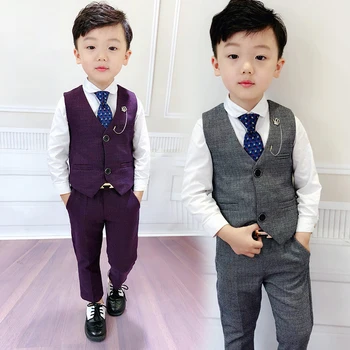 

2-9Y new 2018 autumn handsome plaid vest+pant boys clothing sets 2pcs wedding boys clothes sets birthday kids clothing set