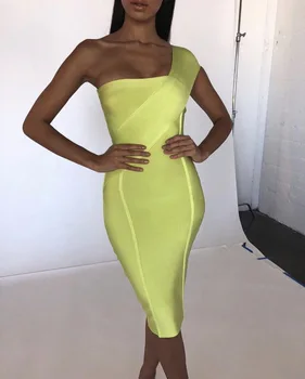 

2019 Dress Sexy Celebrity Backless Bandage Elegant Women One-Shoulder Night Club Sleeveless Body con Party Dresses Wholesale