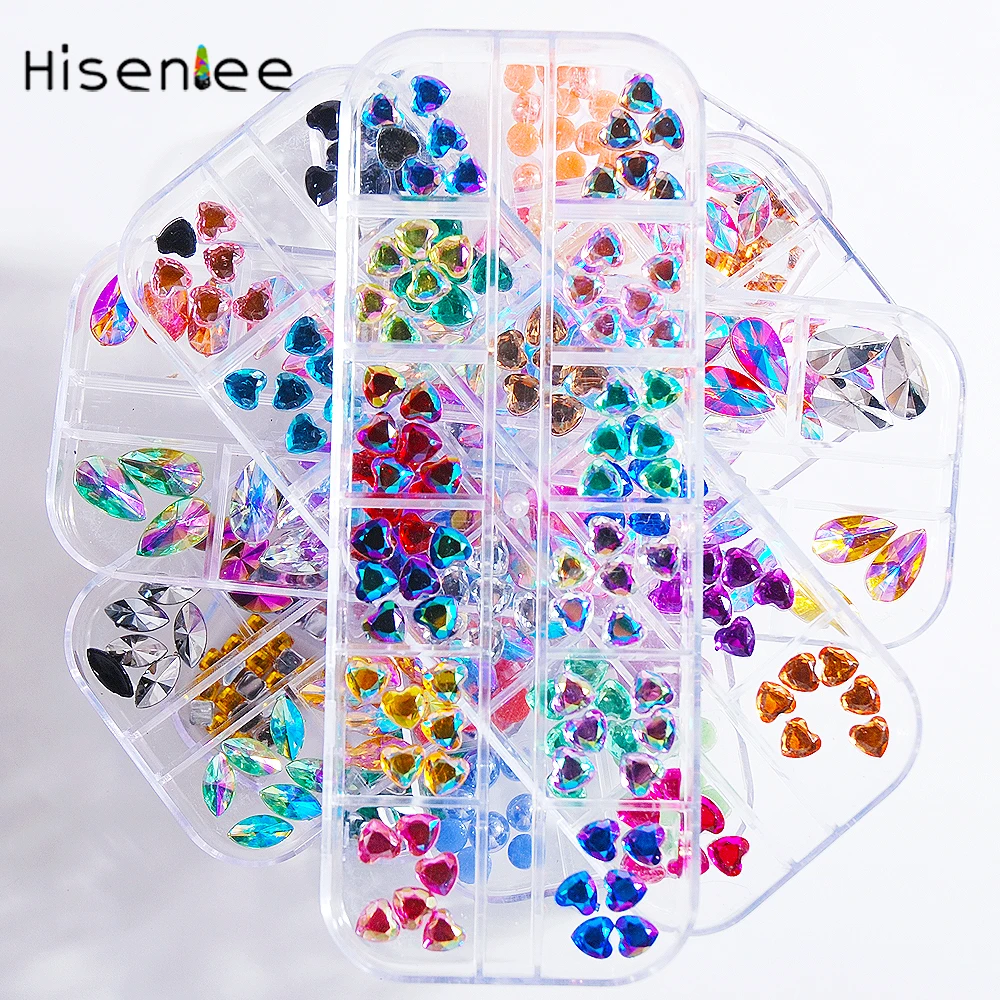 

12Grid Fashion Heart Shape Gold Silver Mini Studs Broken Glass Stones Sweet Caviar Rhinestone Glitter Powder Nail Art Decoration
