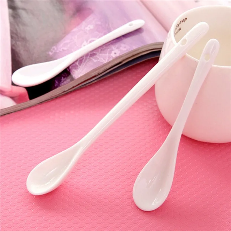 2 шт./лот маленькая белая фарфоровая ложка c длинной ручкой Керамика Десерт Мороженое суп кофейная/чайная ложка Чай ложки дома посуда