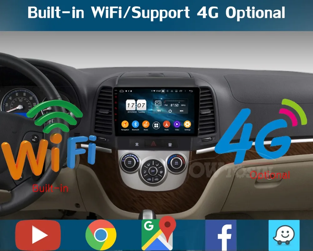 Perfect 9" IPS 8 Core 4G+64G Android 9.0 Car DVD Radio Multimedia GPS Navi For Hyundai Santa Fe 3 4 Hole 2006-2012 DSP CarPlay Parrot BT 9