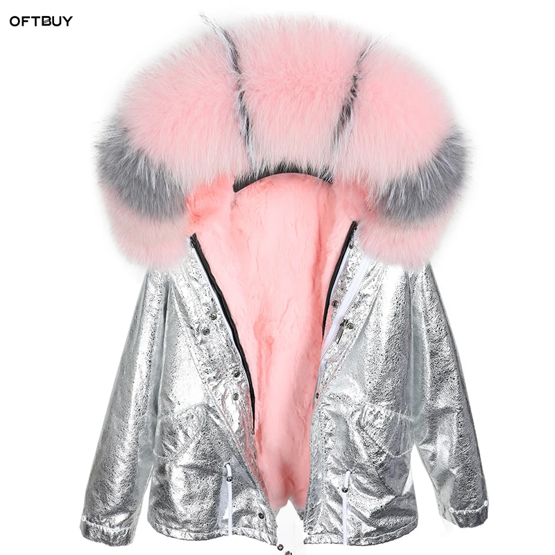 

OFTBUY 2019 new parka real fur coat winter jacket women natural fox fur collar warm loose Rex Rabbit Fur liner coat Detachable