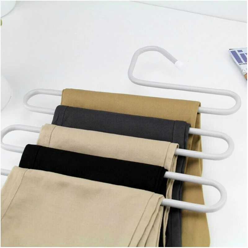 Stainless Steel Trousers Hanger Pants Clothes Closet Belt Holder Rack Bathroom Room Organizer and Storage Accessories (7)