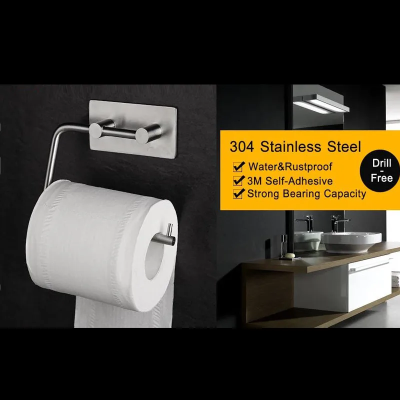 Self Adhesive Toilet Paper Holder SUS 304 Stainless Steel Tissue Roll