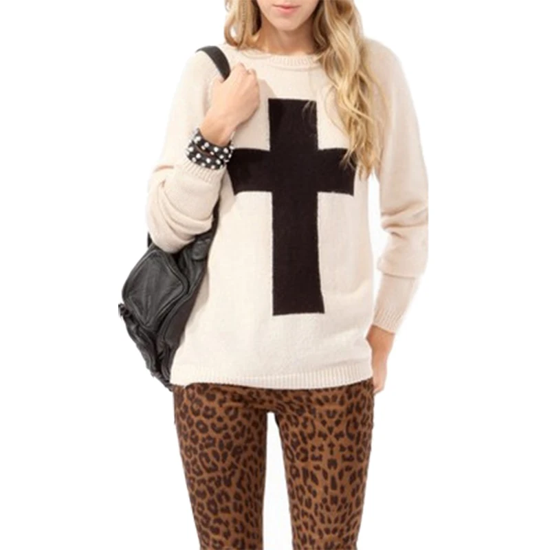 

Autumn Winter New sweaters women loose long-sleeved cross head straight jacket knit sweater bottoming pullover vestidos LXJ041