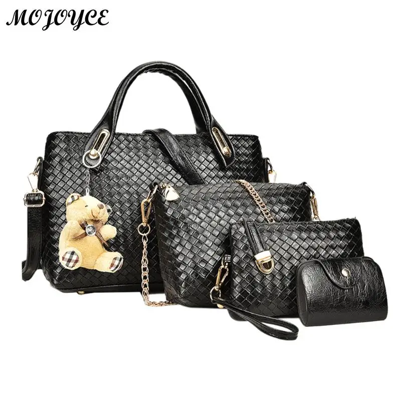 

4 Set Composite Bags New Women Bags Set Leather Handbag Women Casual Travel Designer Handbag+Messenger Bag+Purse+ Card bag Set
