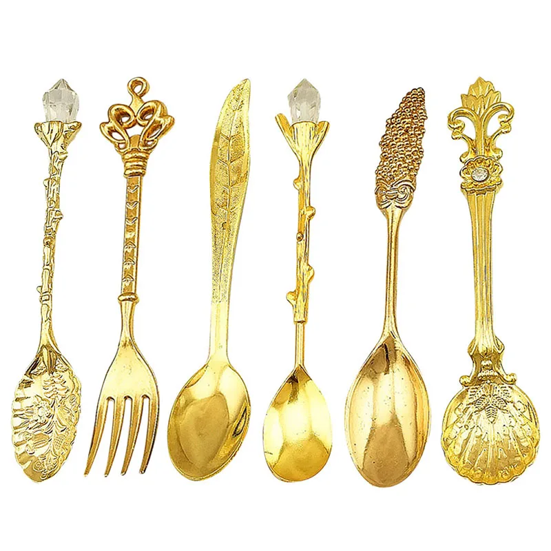 

Retro European Palace Set 6 PCs Coffee Spoons Cake Fork Fruit Forks Tea Dessert Spoon Pomegranate Flower Coffee Scoops Tableware