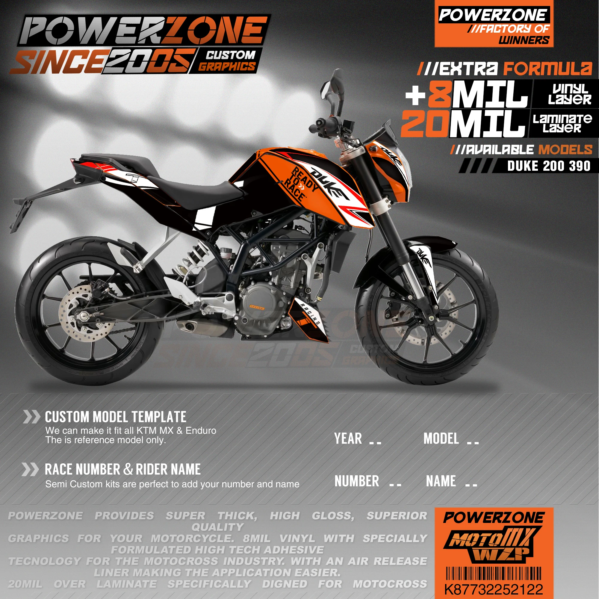 

PowerZone Custom Team Graphics Backgrounds Decals 3M Stickers Kit For KTM DUKE 200 390 2011-2016 2017-2019 122