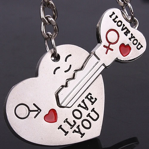 

2Pcs/Set Couple Heart Key I Love You Letter Carved Matching Keychain Key Ring