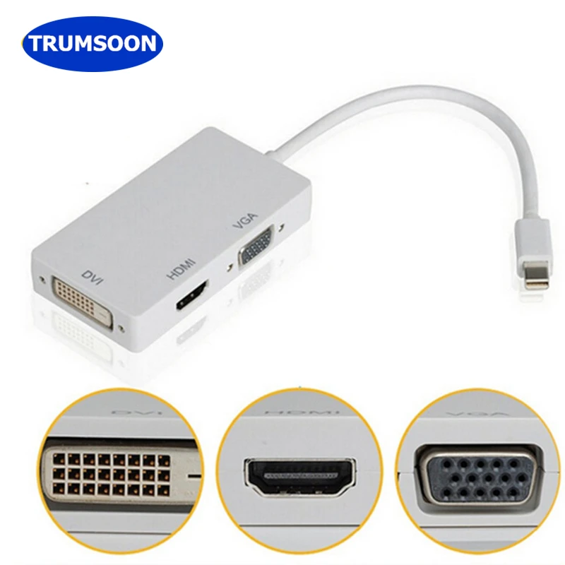 Trumsoon 3 in 1 Thunderbolt Mini Display Port DP Male to HDMI DVI VGA Female Adapter Cable for Apple MacBook Air Pro iMac