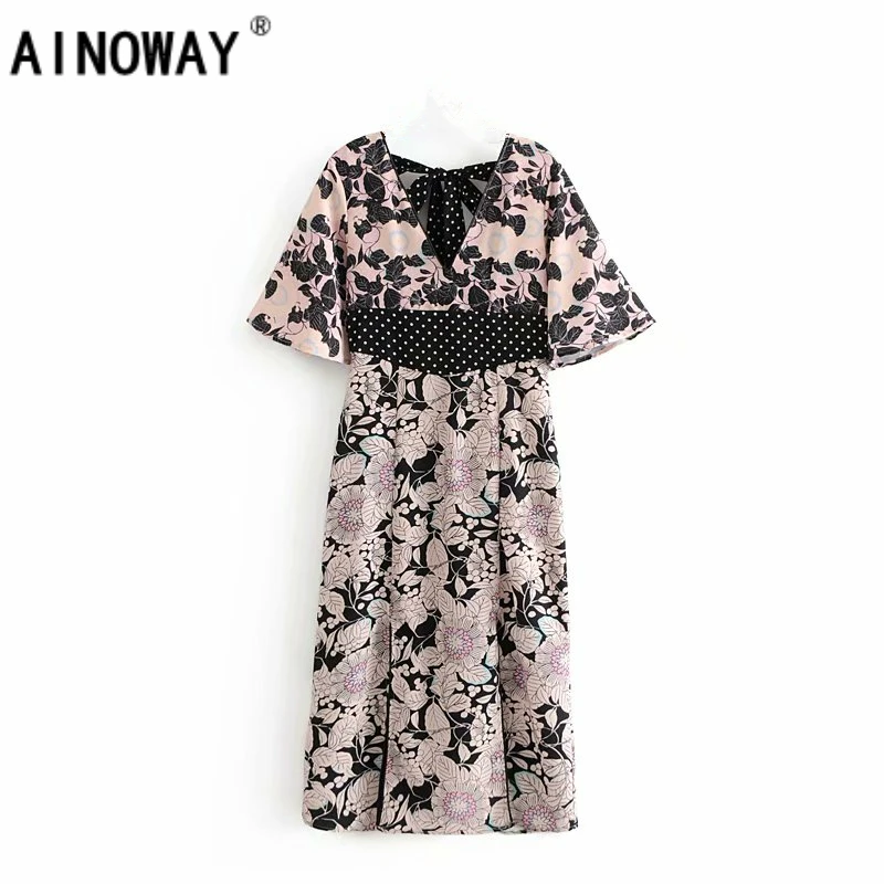 

Vintage chic women Floral print bat sleeve beach long Bohemian midi dress Ladies V neck Tassel Summer Boho dress