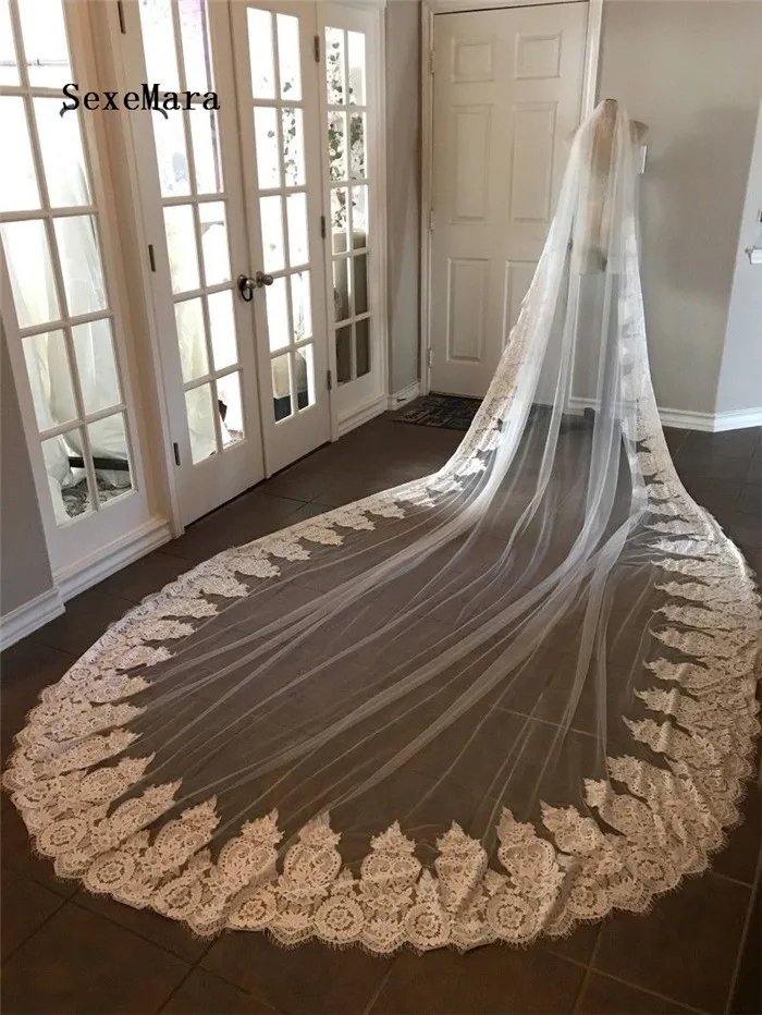 

Vintage Cathedral Length Wedding Veils 1T Comb White Ivory Bridal Veil Wedding Accessories for Special Occasion