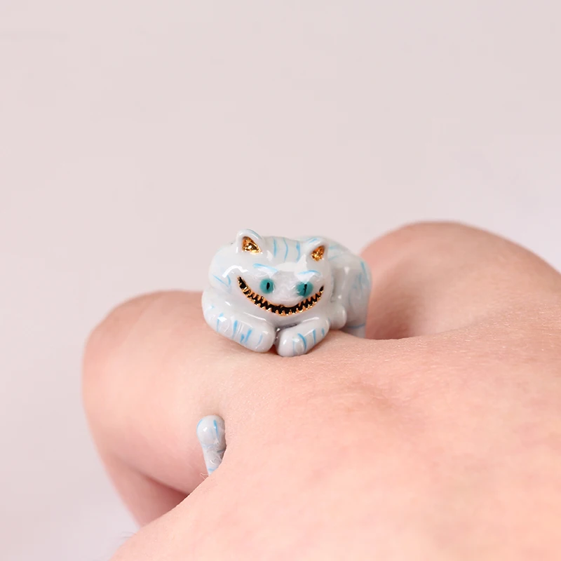 2018 New Style Girl Alice Series High-end Enamel Glazed Cheshire Cat Ring Elegant Noble Animal Jewellery Enamel Glaze Ring