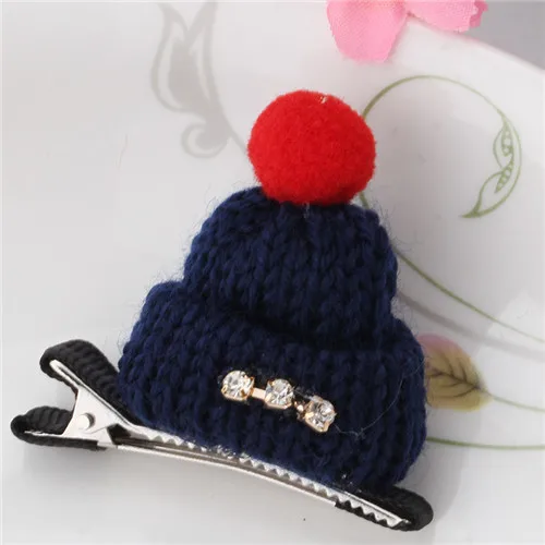Модный детский подарок милый головной убор Корейская шерстяная шляпа заколки для волос кепки шпильки для волос для девочек Аксессуары женские заколки - Цвет: navy blue