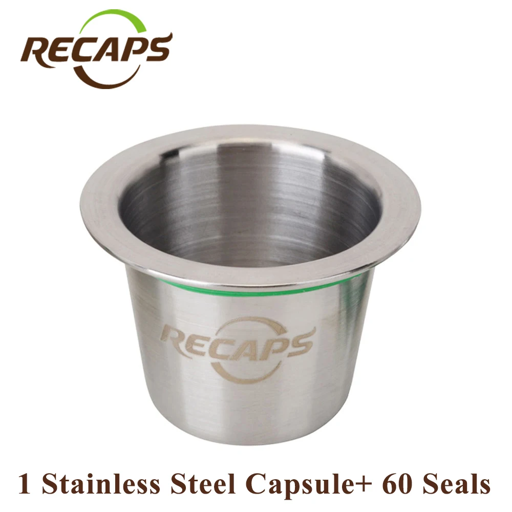 1 Stainless Steel Refillable Nespresso Coffee Capsule cup  + 50 pcs Adhesive Seals for Refilling Nespresso Capsules