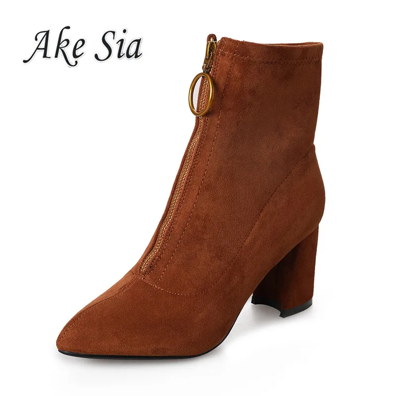 

Booties female 2018 autumn winter new high-heeled fashion wild women boots sweet comfortable Square heel high-heeled boots k45