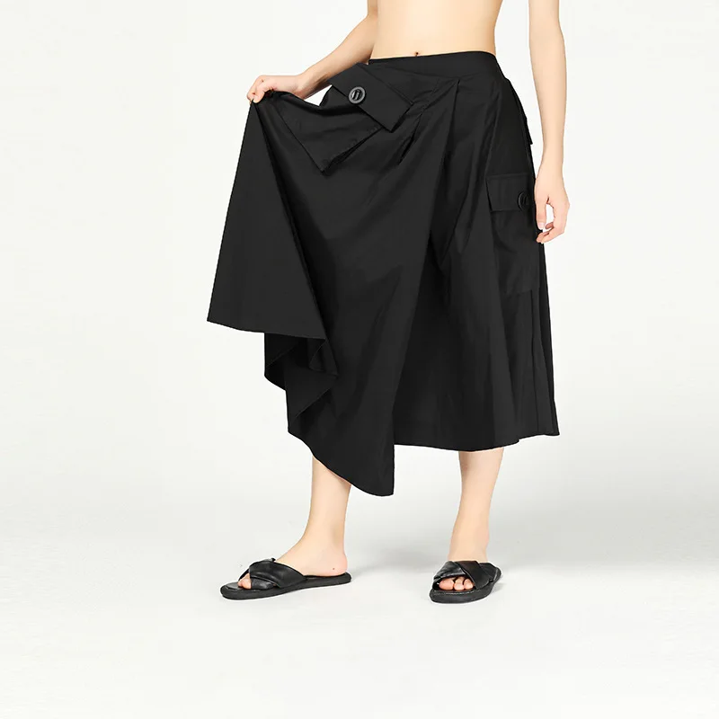 [EAM] Новинка, весенне-летняя черная юбка с завышенной эластичной талией, необычная индивидуальная юбка с разрезом, женская мода, JT011 - Цвет: black