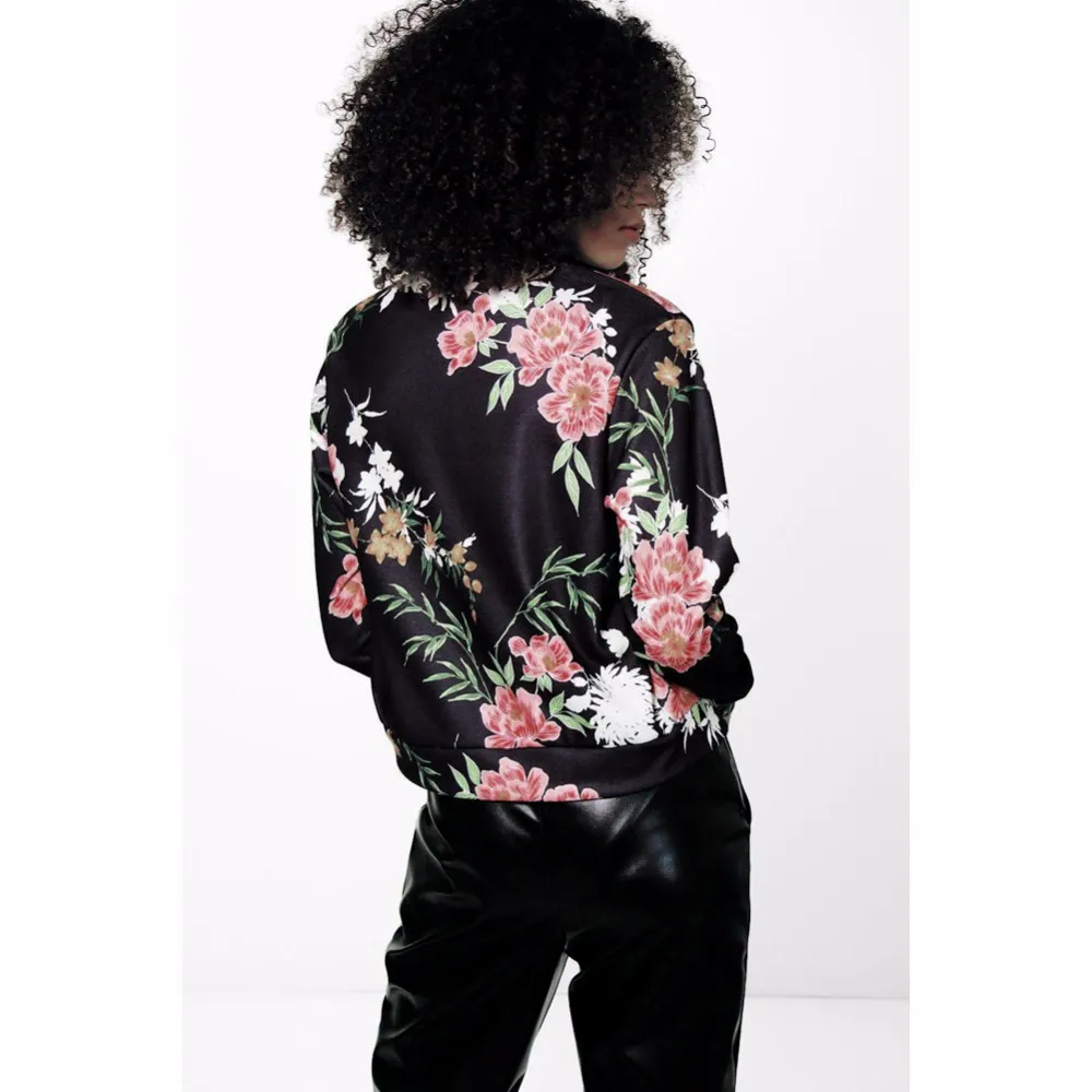 Fashion Floral Print Women Basic Coats Autumn Winter Bomber Jacket Long Sleeve Casual Basic Jackets Jaqueta Feminina (Us 10-18W)
