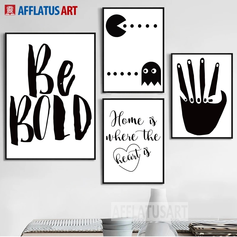 

Black White Hand Quotes Wall Art Canvas Painting Nordic Posters And Prints Cartoon Art Print Wall Pictures For Living Room Decor