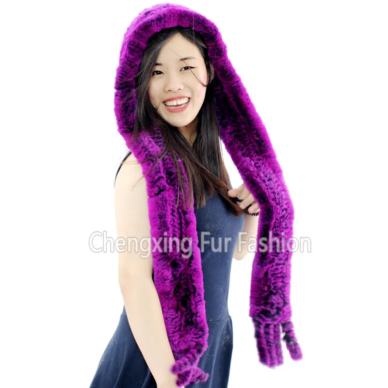 

Free Shipping CX-C-41C 2017 New Winter Warm Real Rabbit Fur Hooded Scarf Fur Hat