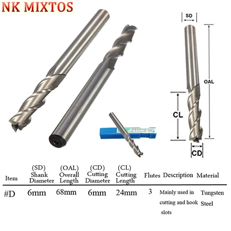 Hot Sale HSS & Aluminium Extra Long 68mm Shank Diameter 6mm 3 Flute