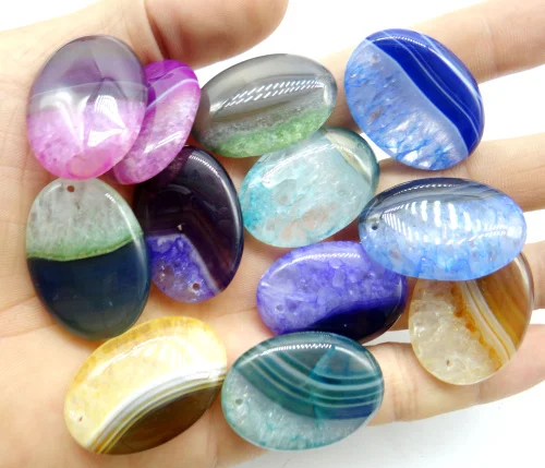 

Natural Stone Brazil Agates Quartz crystal Pendant oval geode Charm Pendant for DIY Jewelry Making Necklace Accessories 10pcs