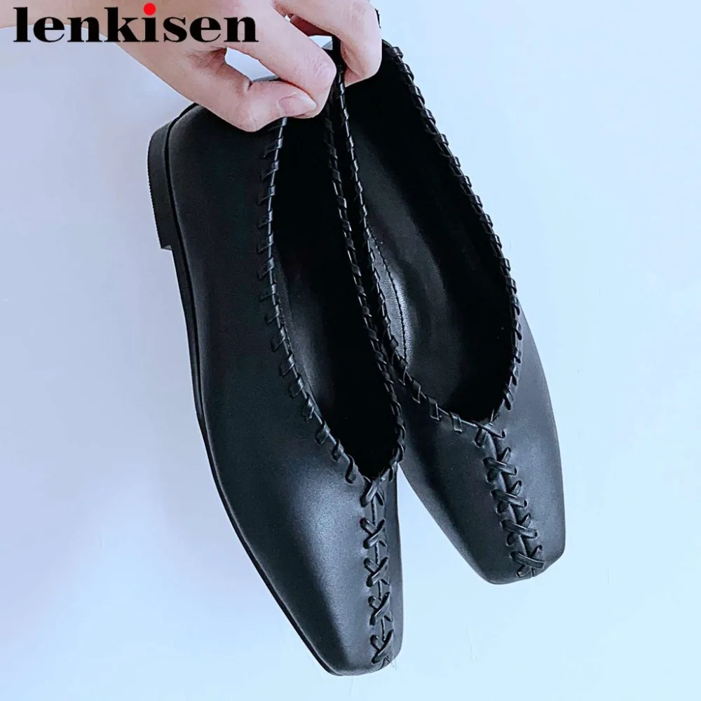 

Superstars Hand-sewn leather loafers natural leather ballet shoes retro sewing slip on loafers pretty girls square toe shoes L03