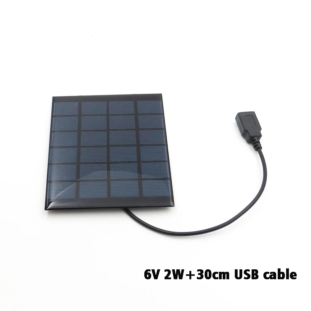 Панели солнечные Зарядное устройство 6V 2 Вт 3 Вт 3,5 W 4,5 W 6W поликристаллические солнечные батареи DIY солнечный Батарея зарядки сотового телефона 5В USB кабель 30 см