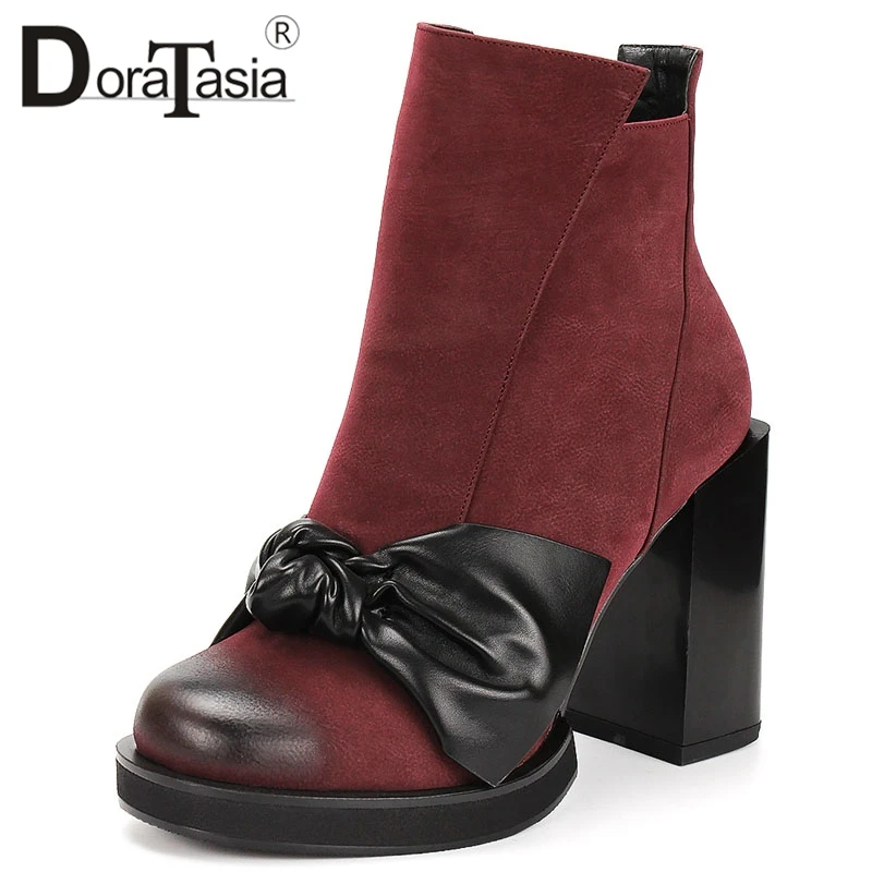 

DORATASIA 2019 Large Size 35-41 New Fashion Zip Up Platform Shoes Woman Boots Female High Heels Butterfly Boots Woman Shoes