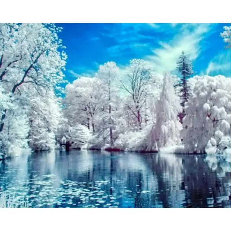 

New Needlework Diamond Painting Beautiful Snow Winter Landscape Diamond Embroidery All Square Drill Rhinestone Mosaic Picture