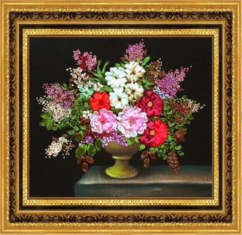 

DIY 3D Ribbon Embroidery cross stitch kits sets handmade needlework / flower Room Decor Arts picture paintings