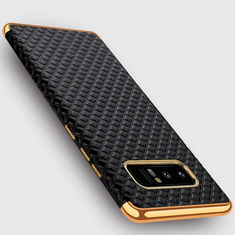 

S8 Note8 Case Luxury Gold Plated Frame 3D Bugle Grid Leather Skin Soft TPU Case For Samsung Galaxy Note 8 S8 Plus S7 Edge Cover