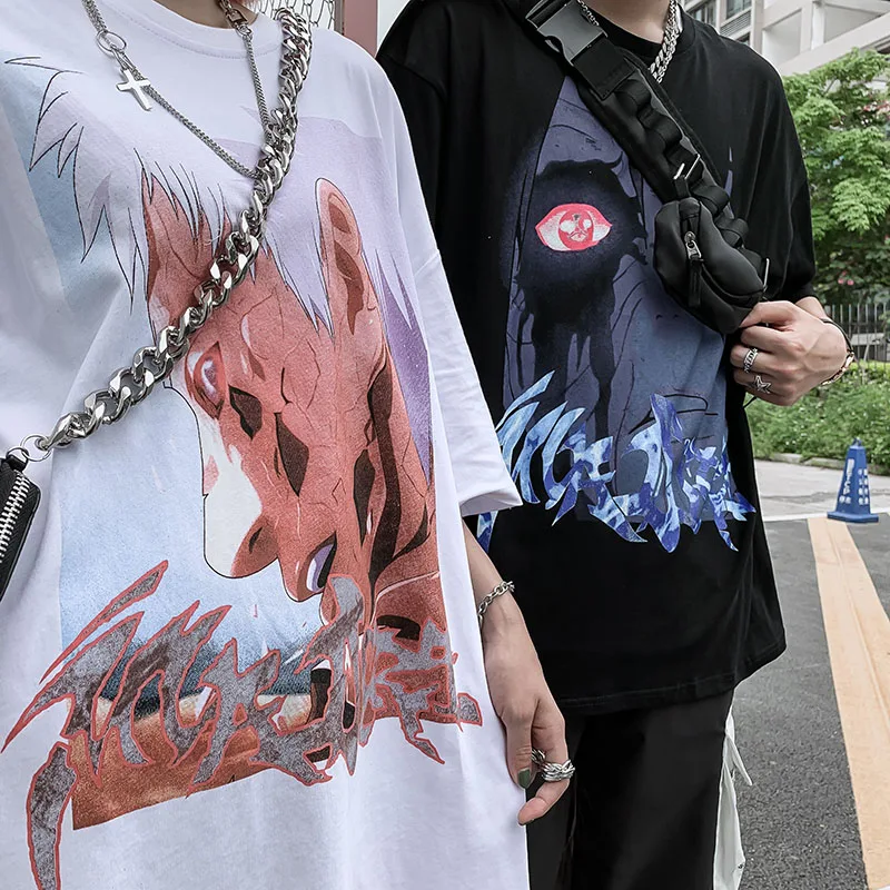 Хлопковая футболка большого размера с короткими рукавами и принтом Наруто, уличная футболка унисекс с героями мультфильмов, модный уличный костюм