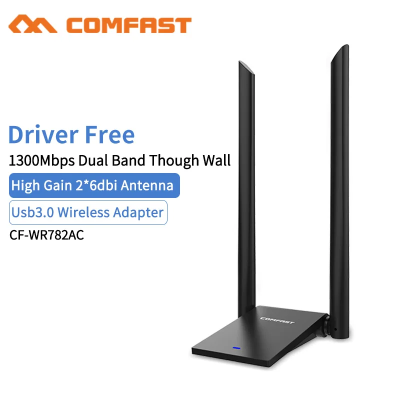 

Comfast CF-WU782AC 1300Mbps Dual Band Through Wall USB3.0 Wireless Adapter Dual Wifi Antenna 6dbi Network Card Wifi Adaptor