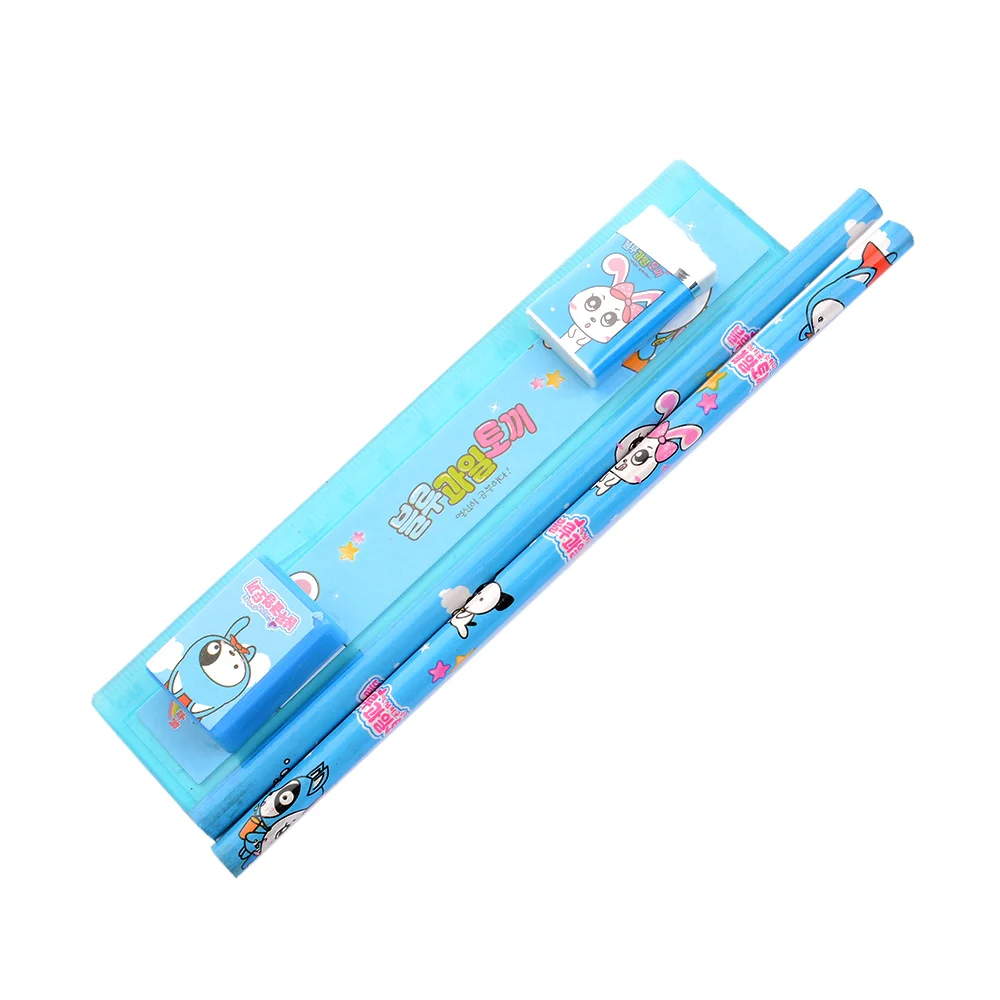 1 компл. мультфильм Kawaii карандаш линейка Earser точилка 5 в 1 набор канцелярских Подарок для мальчика подарок для девочек
