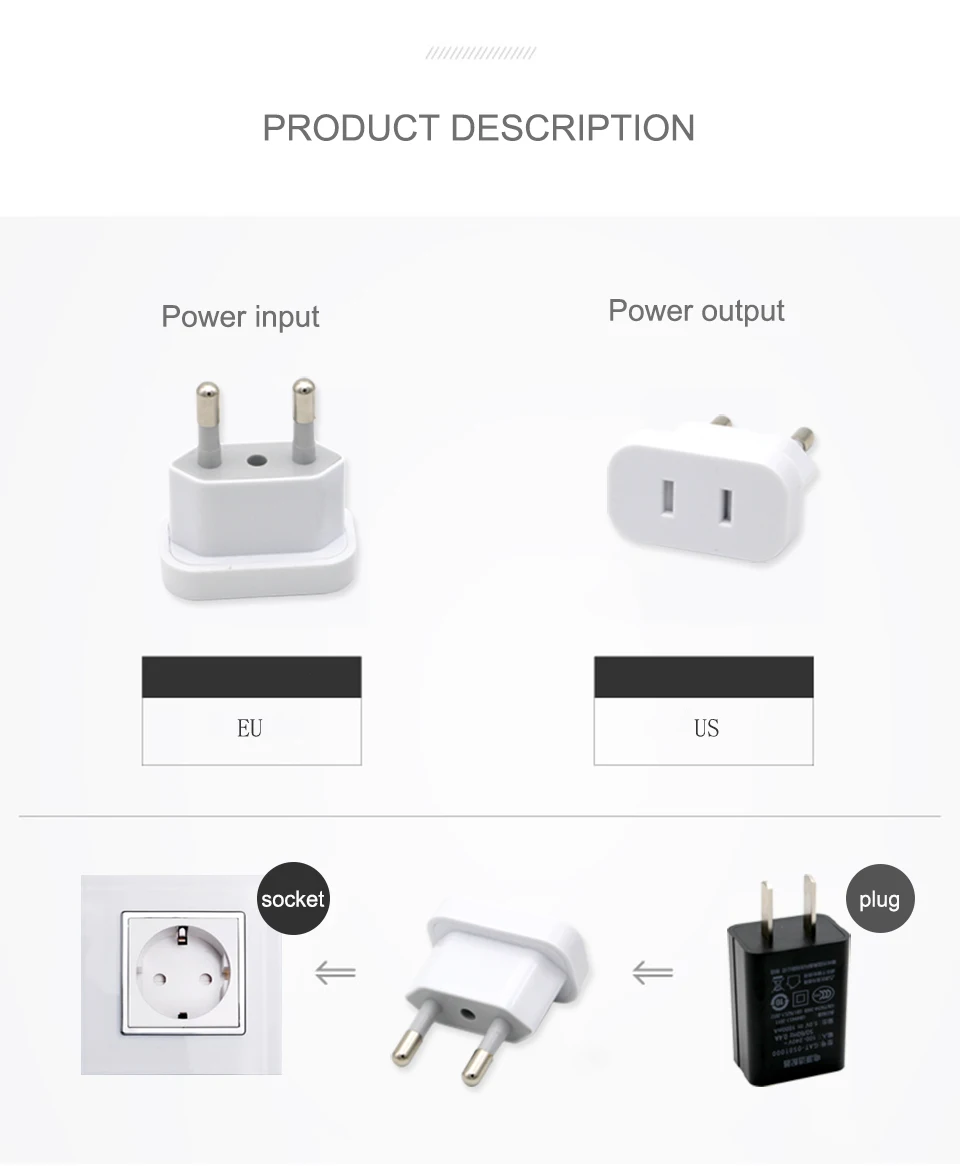1PC US To EU Plug Safety Gate Valve Charger Outlet Adapter Converter 2 Round Pin Socket USA To Europe Travel Wall AC Power Plug (4)