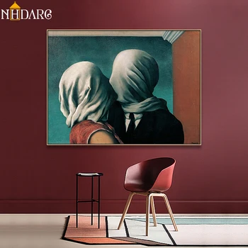

Classic Artwork Reproduction Artist Magritte The Kiss Posters and Prints Canvas Art Painting Wall Pictures for Home Decoration