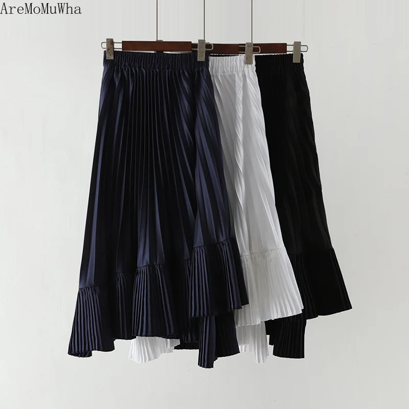 AreMoMuWha Весенняя новая Асимметричная плиссированная юбка средней длины, Женская юбка с большим маятником, женские юбки