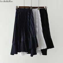 AreMoMuWha Весенняя новая Асимметричная плиссированная юбка средней длины, Женская юбка с большим маятником, женские юбки