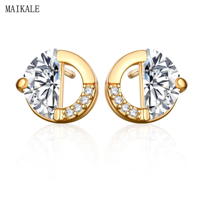 

MAIKALE New Fashion Cubic Zirconia Stud Earrings for Women Zircon Small Earings Golden/Silver Hollow Round Earring Jewelry Gift