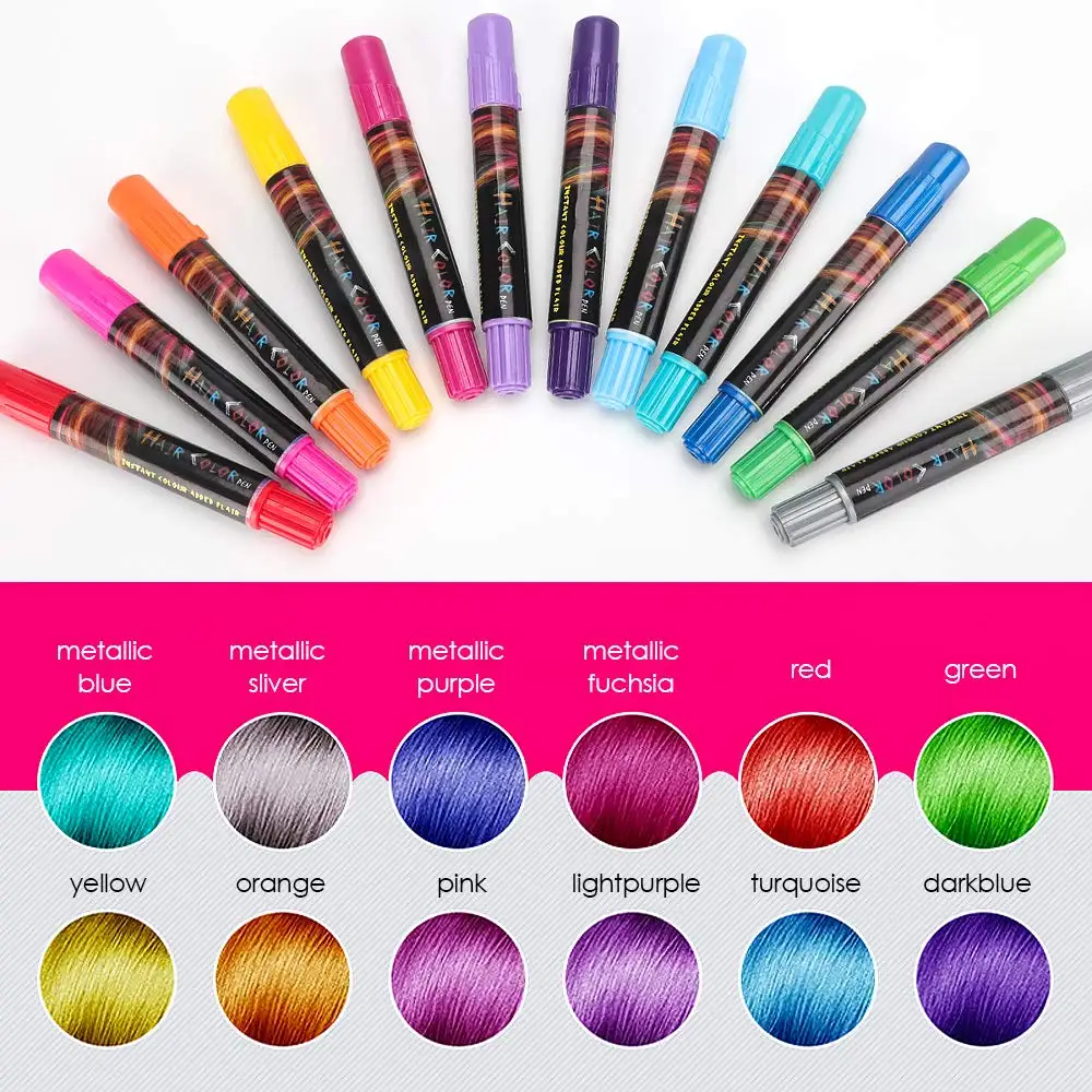 12 Color Temporary Hair Dye Hair Chalk Pens Crayon For Hair Colorly Dye Face Kit Safe 2