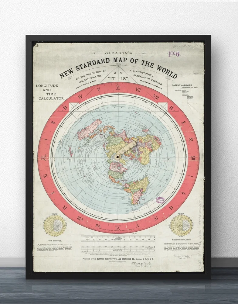 1892 плоская карта земли кино настенная художественная краска Настенный декор