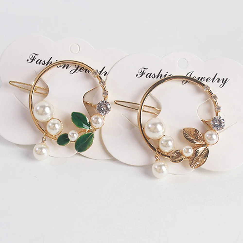 1pc Women Vintage Diamond Pearl Round Geometric Hair Clip Girls