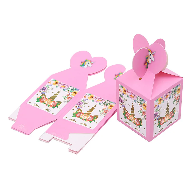 Единорог бумажная конфетная коробка сумки с ручками крафт-бумага подарочная сумка попкорн детский душ украшения на свадьбу на день рождения вечерние поставки - Цвет: Candy 6pcs