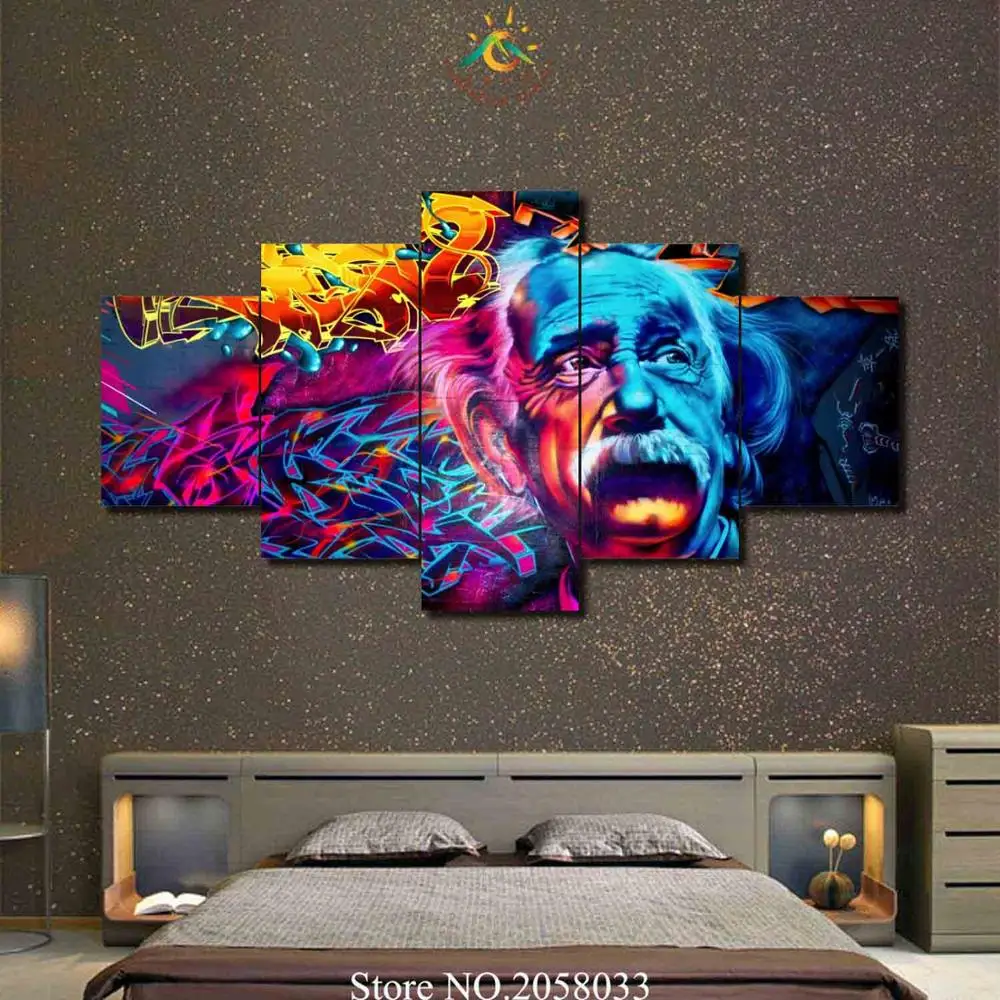 

3-4-5 Pieces Color Abstract Albert Einstein Modern Painted Canvas Paintings Home Decor Wall Pictures Print On Canvas