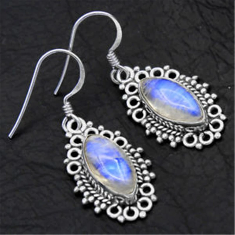 Винтажные этнические висячие серьги с лунным камнем для женщин полым узором