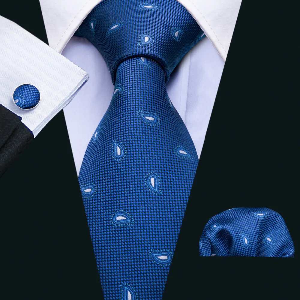 

Barry.Wang Hot Sale Paisley Tie For Mens 100% Silk Neckties Designers Fashion Men Ties 8.5cm Navy And Blue Tie Wedding FA-5042