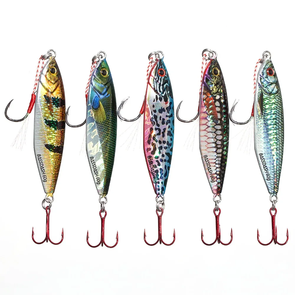 Bassdash GUNGNIR Shadow Jig Lures with VMC Hooks 20/30/40/60 Grams, for  Saltwater Freshwater Fishing, Pack of 5